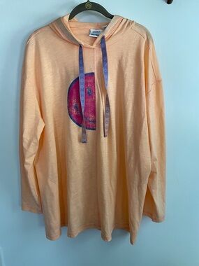 LOGO by Lori Goldstein Peach Hoodie with Purple Drawstrings